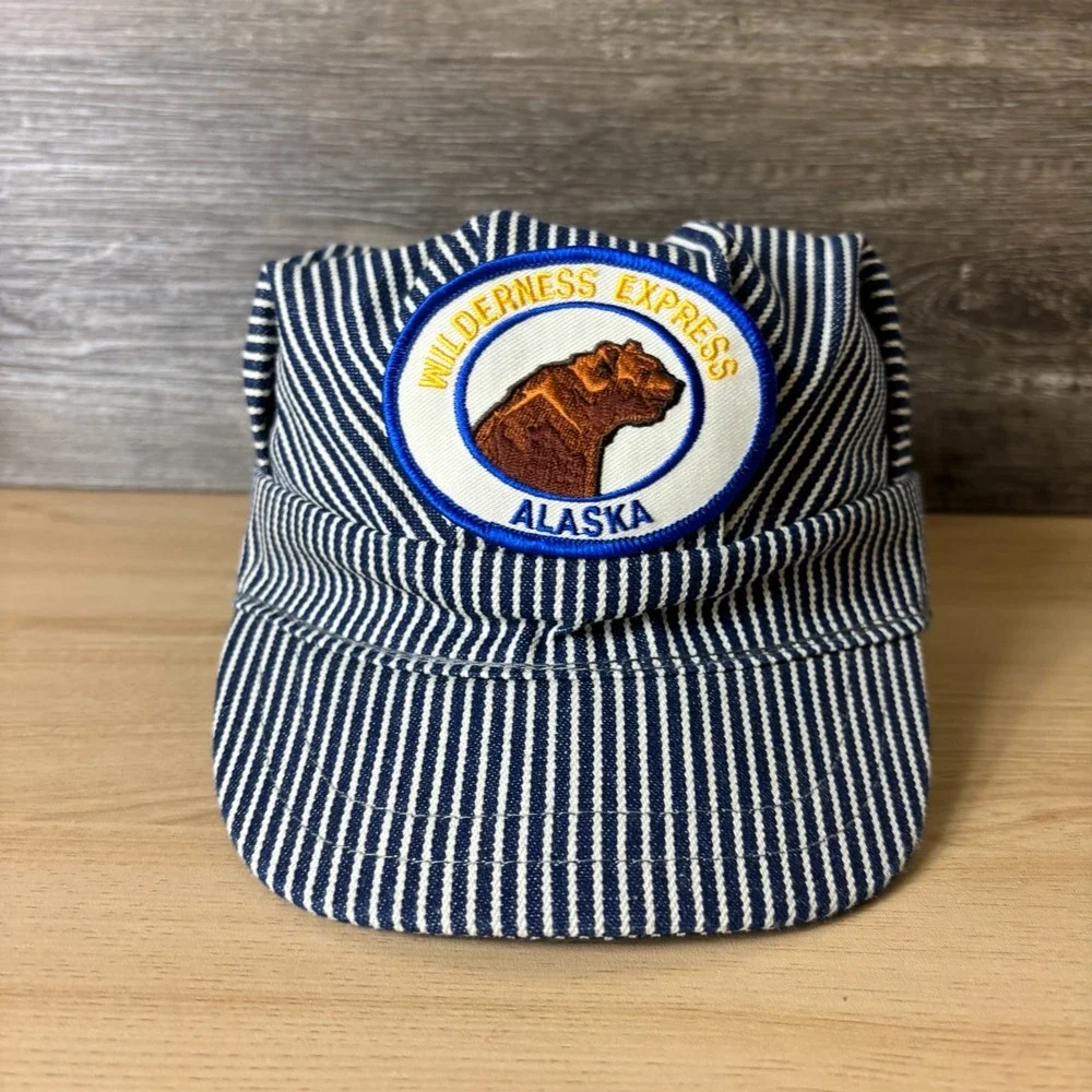 Train Conductor Hat Snap Back Kids Blue Hickory Stripe Wilderness Express Alaska